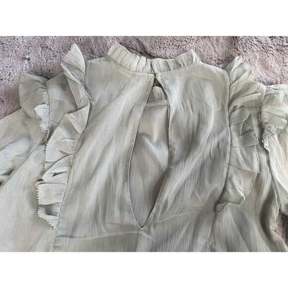 H & M Ruffled 3/4 Sleeve Chiffon Blouse Top Size 2 Green - Picture 10 of 10